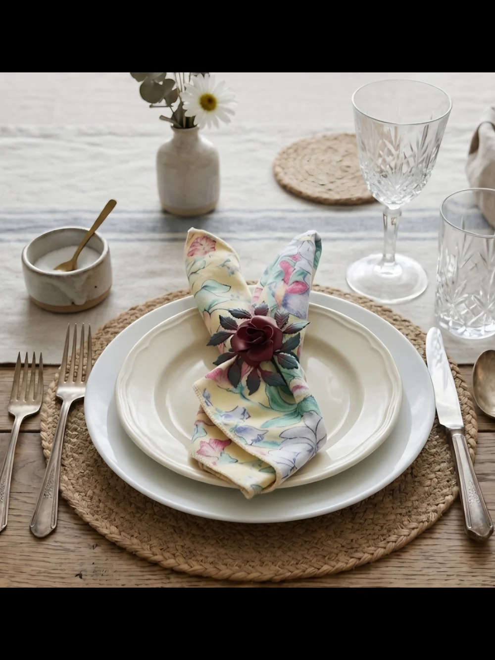 6 Floral Bunny Print Dinner Napkins